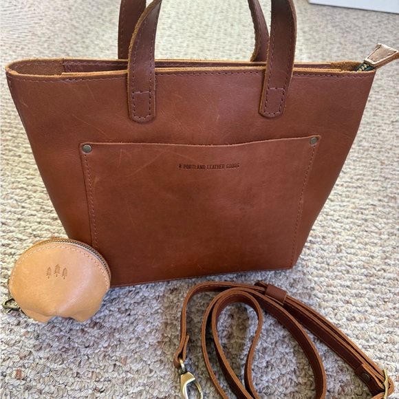 Portland Leather Handbags - Portland Leather Mini Crossbody Tote Bag (honey) with Fortune Cookie Pouch